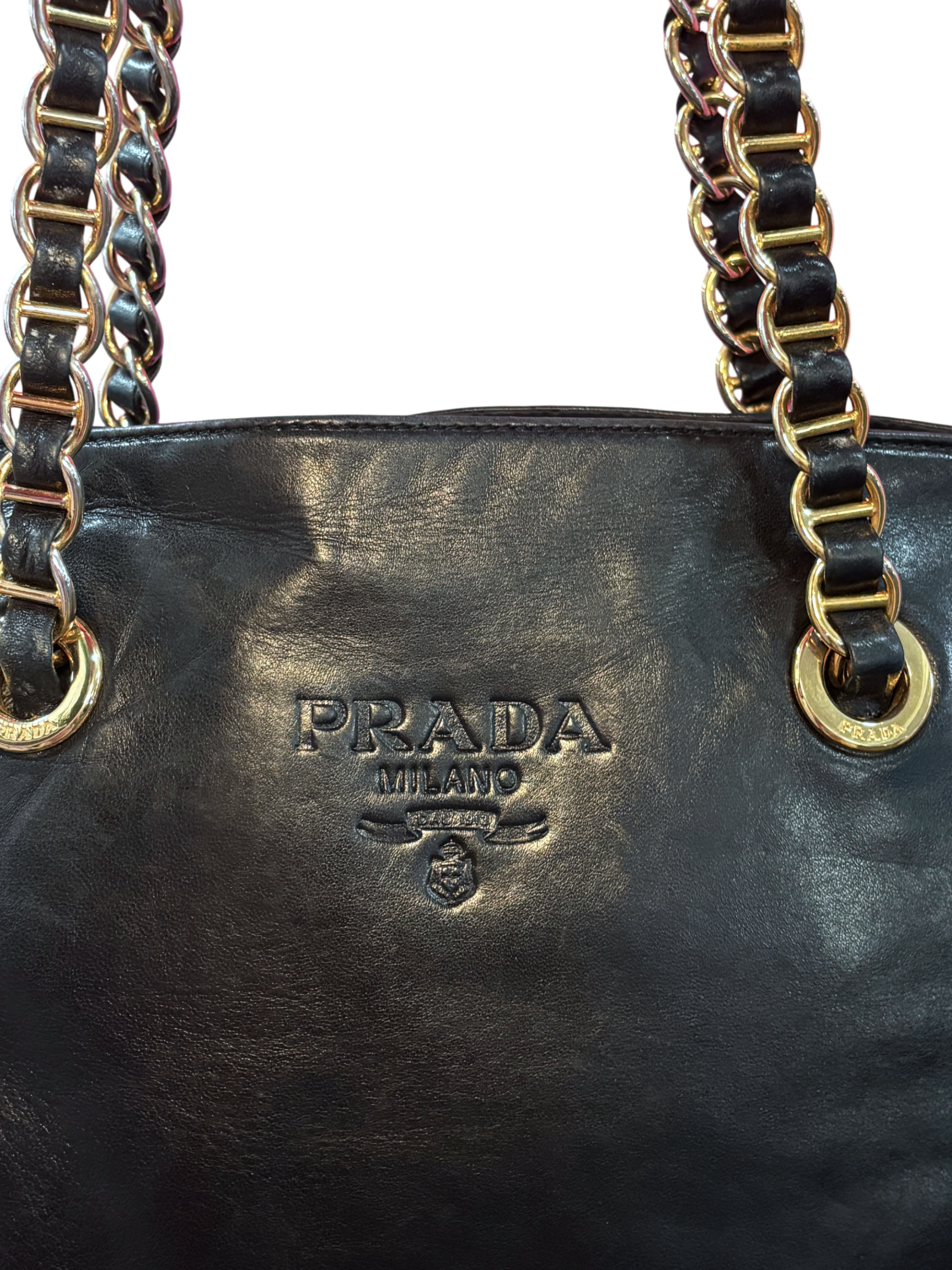 Prada Soft Leather Chain Tote Bag – Black - Image 3