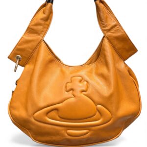 Vivienne Westwood Early 2000s Orb-Embossed Leather Hobo Bag