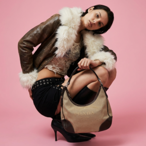 Prada Milano Logo Canvas Shoulder Bag