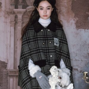 Gothic Plaid Wool Cape Jacket