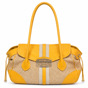 Prada Yellow Raffia Leather Shoulder Bag