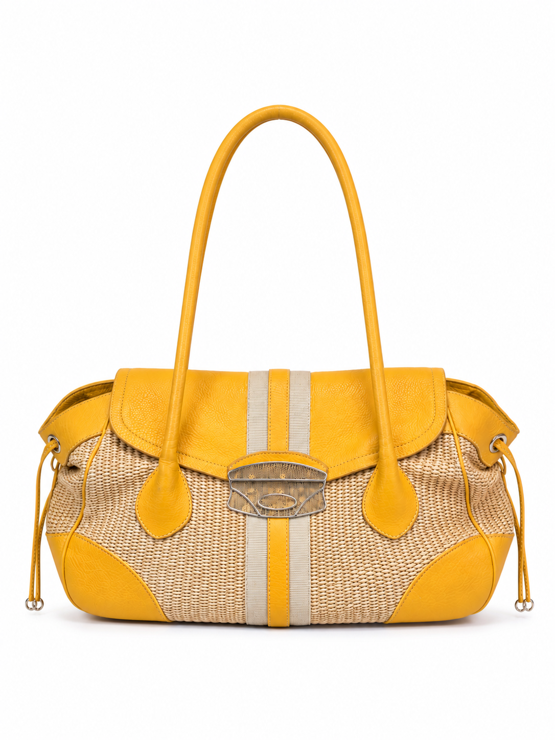 Prada Yellow Raffia Leather Shoulder Bag