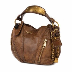 Prada Distressed Leather Chain Hobo Bag – Cognac Brown