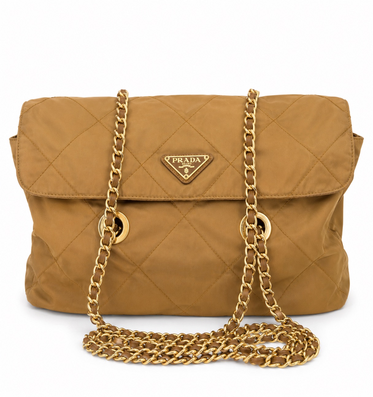 Vintage Prada Khaki Nylon Chain Shoulder Bag