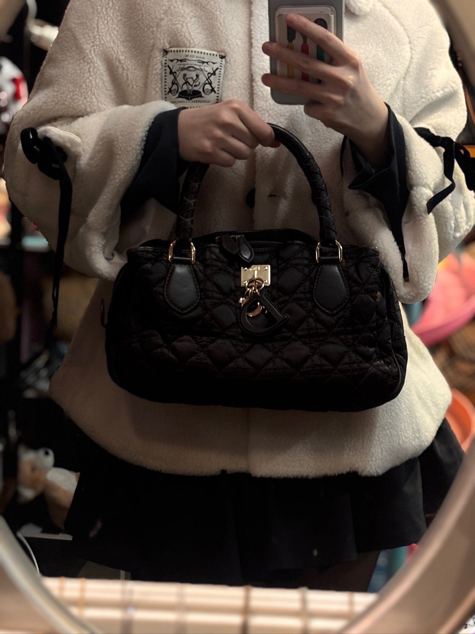 Christian Dior Cannage Charm Boston Bag – Brown Nylon - Image 4