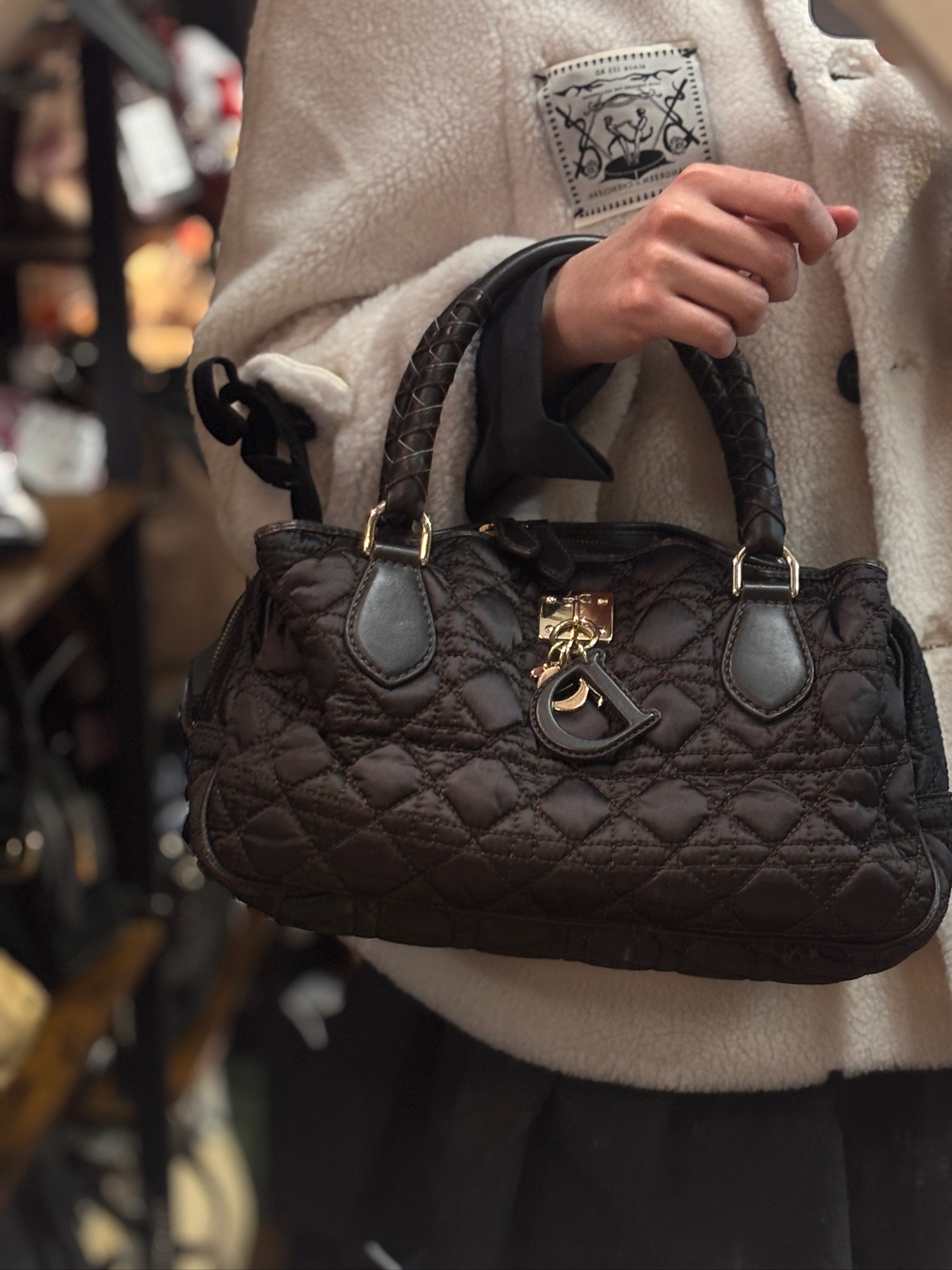 Christian Dior Cannage Charm Boston Bag – Brown Nylon - Image 3