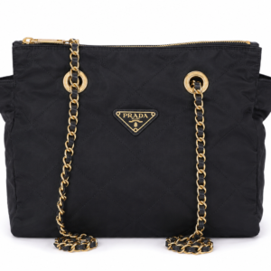 Prada Navy Quilted Nylon Chain Tote Bag