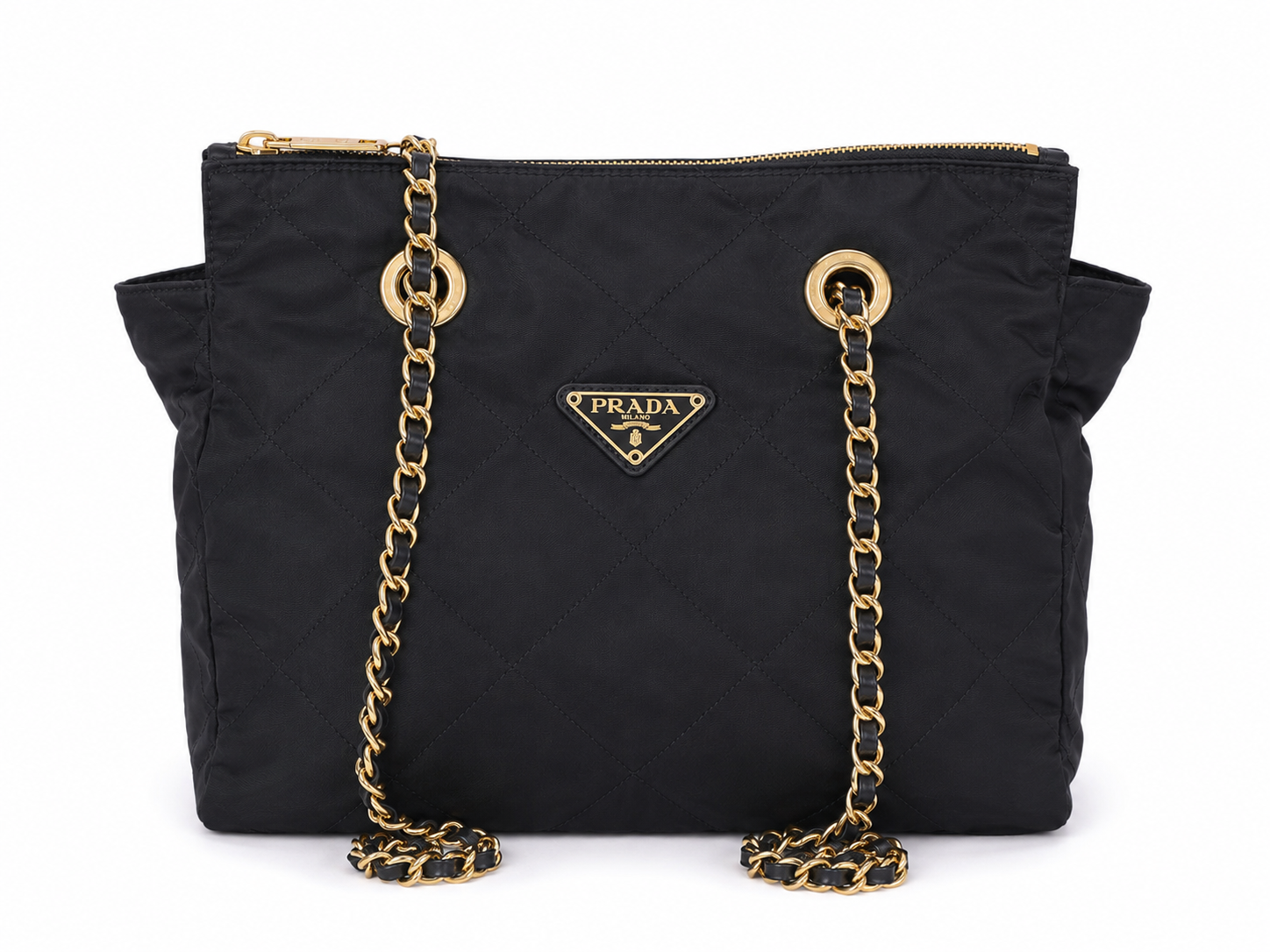 Prada Navy Quilted Nylon Chain Tote Bag