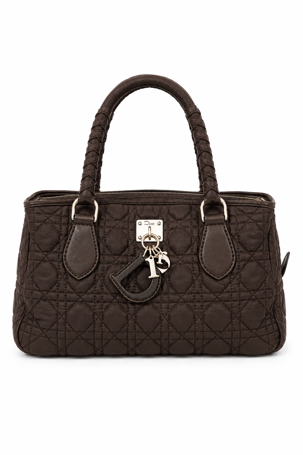 Christian Dior Cannage Charm Boston Bag – Brown Nylon