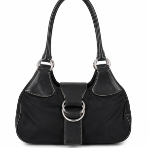 Prada Ring Detail Nylon Shoulder Bag – Black